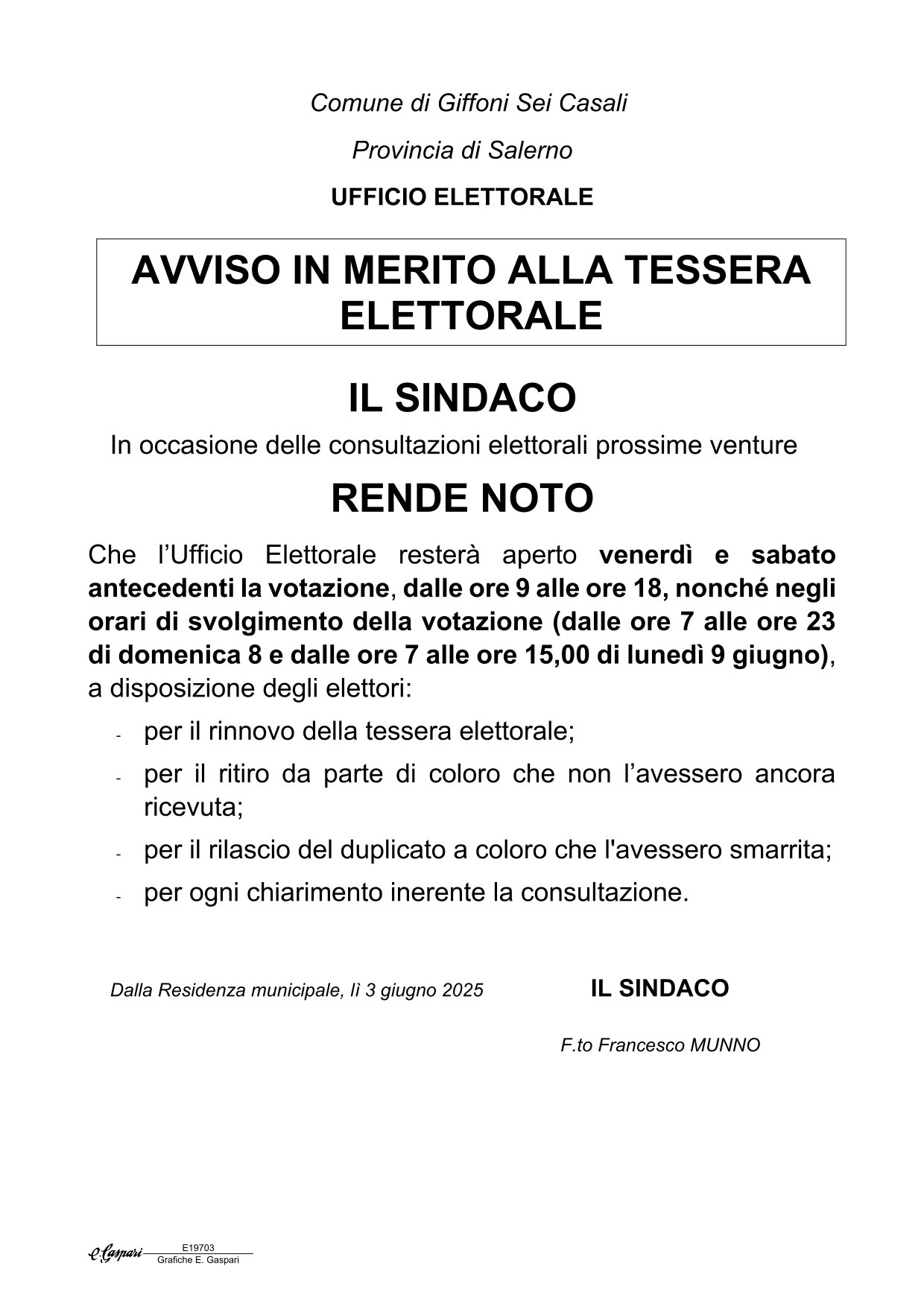 orari di apertura ufficio elettorale-1 immagine